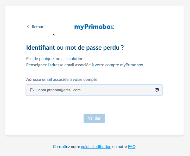 Mot de passe perdu My Pimobox